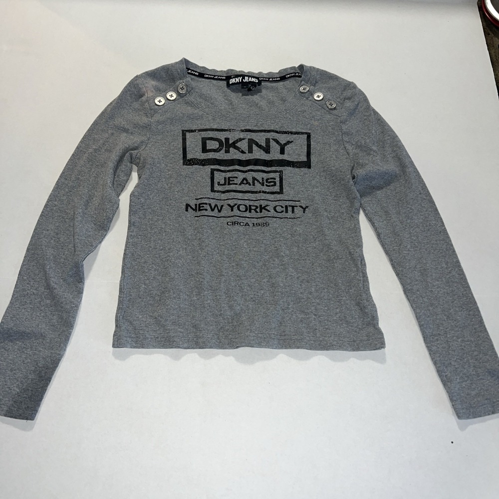 DKNY Woman's Long Sleeve Shirt Buttons On Shoulder Size M Read Description